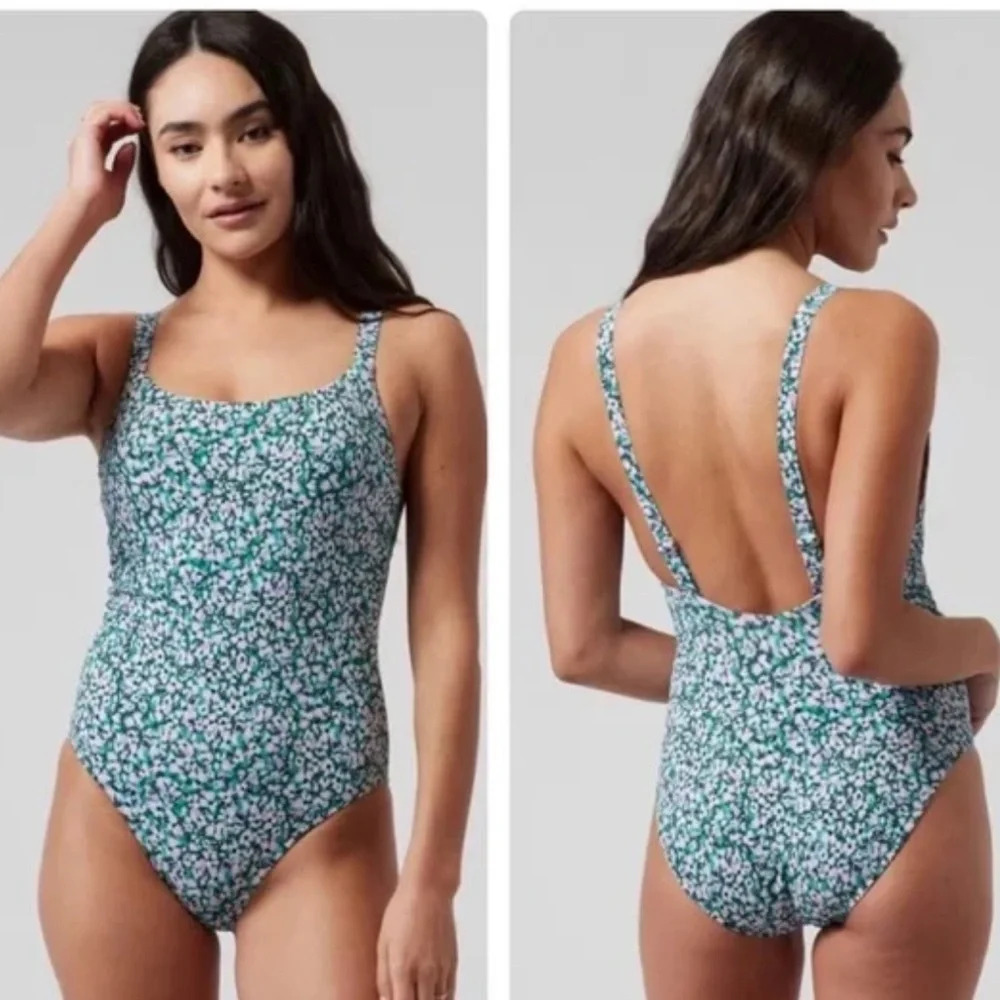 Athleta Womens XXS Hermosa Ditsy Floral One Piece Swimsuit Green Purple‎ Lined